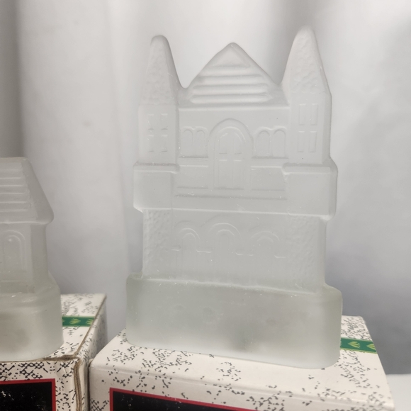 Vintage New England Village Frosted Glass Candle Holders Lot of Three - Picture 7 of 8